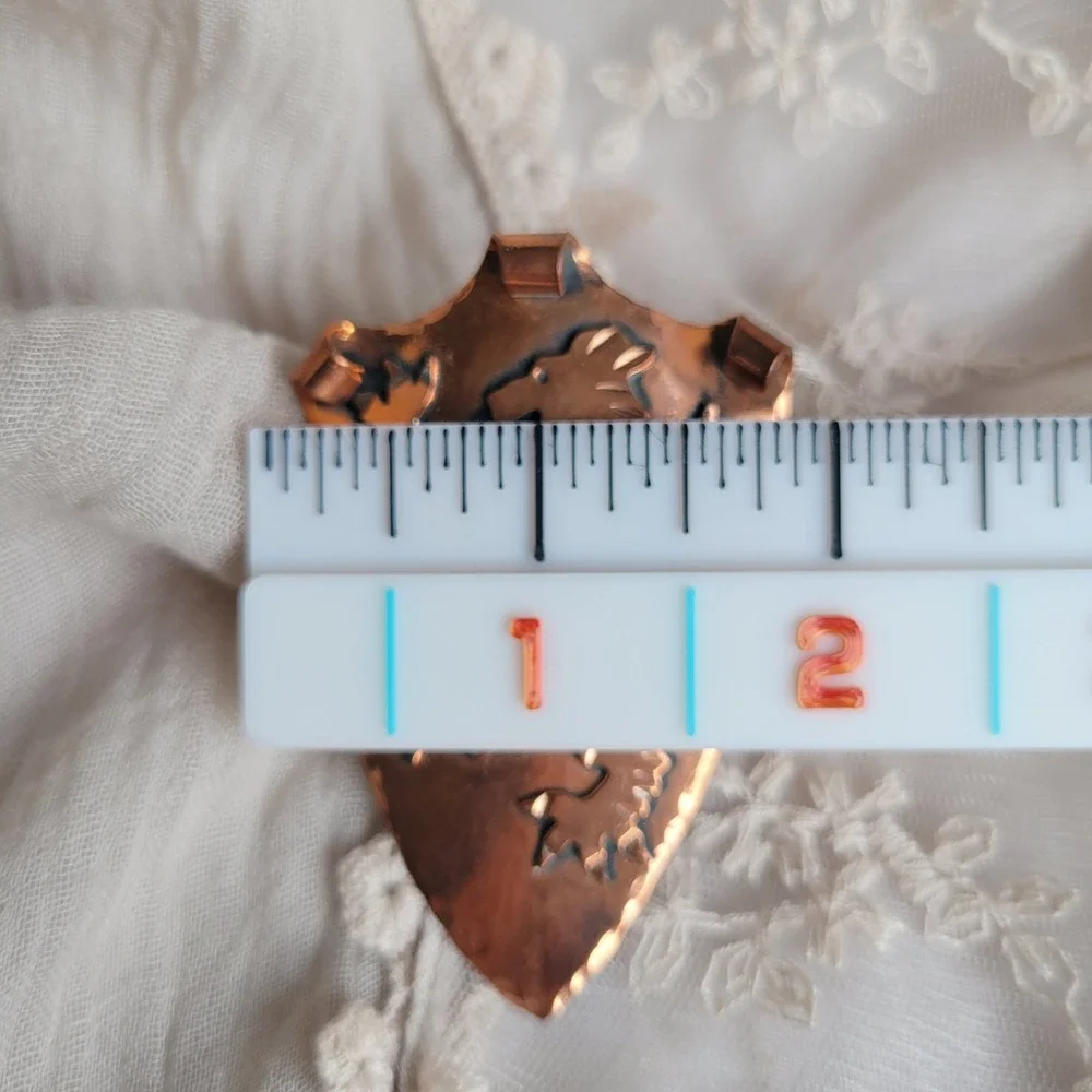 Vintage 1960s Copper Heraldic Lion Rampant Shield Brooch Pendant Ren Faire Lapel